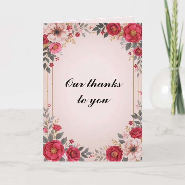 Carte De Remerciements Floral en Mariage rose (Devant)
