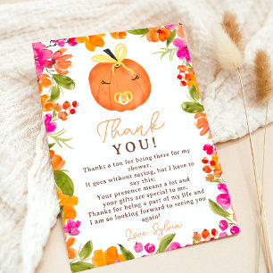Carte De Remerciements Floral Fall mignon petit baby shower citrouille