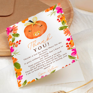 Carte De Remerciements Floral Fall mignon petit baby shower citrouille