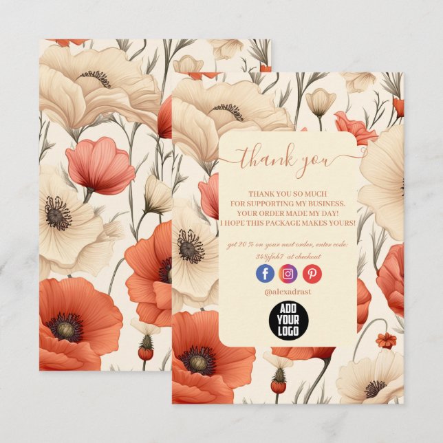 Carte De Remerciements Floral Fleur sauvage élégant moderne (Devant / Derrière)