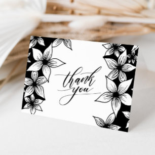 Carte De Remerciements Floral Flower noir & blanc calligraphie
