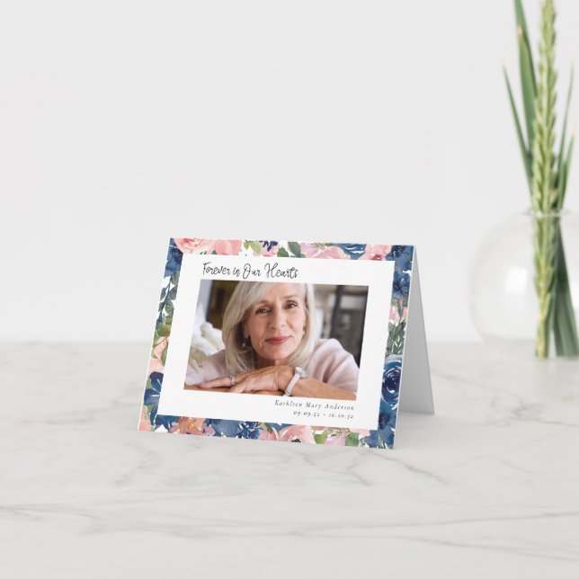 Carte De Remerciements Floral Forever dans nos coeurs Sympathie Photo (Devant)