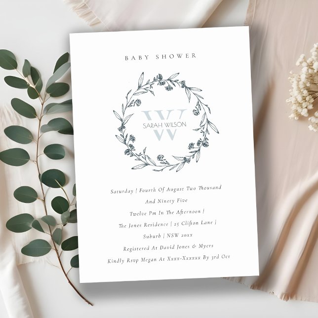 Carte De Remerciements Floral Laurel Wreath Monogram Baby shower Invitati (Créateur téléchargé)