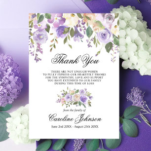 Carte De Remerciements Floral Lavender Thank You Sympathy Memorial Prayer