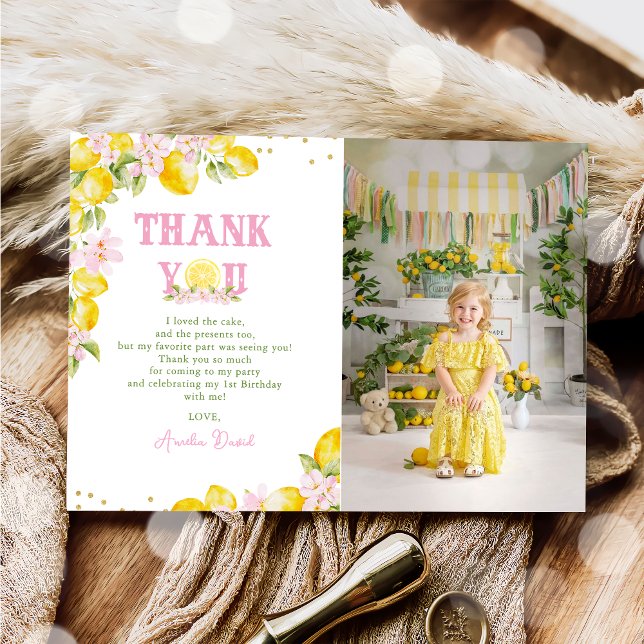 Carte De Remerciements  Floral Lemon Birthday Photo (Créateur téléchargé)