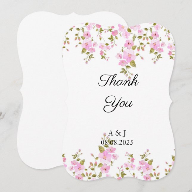 CARTE DE REMERCIEMENTS FLORAL mariage (Devant / Derrière)
