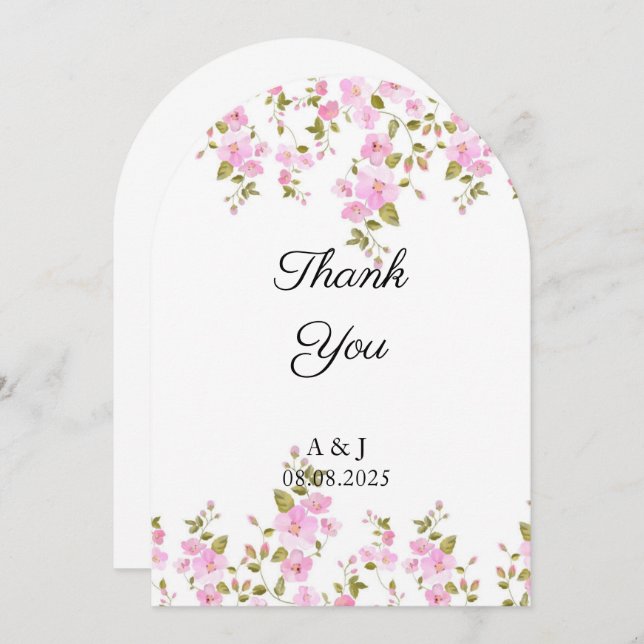 CARTE DE REMERCIEMENTS FLORAL mariage (Devant / Derrière)