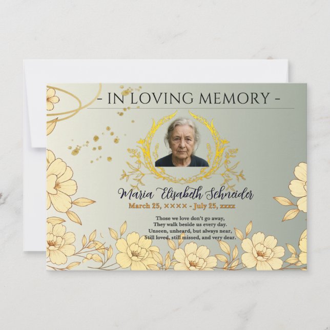 Carte De Remerciements Floral Memorial Card - Sympathy keepsake  (Devant)
