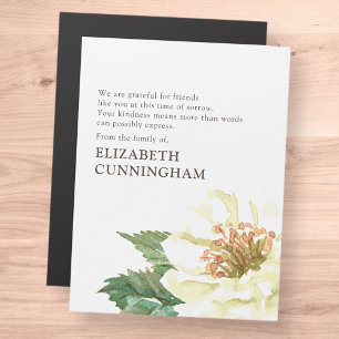 Carte de remerciements floral moderne Memorial Wat