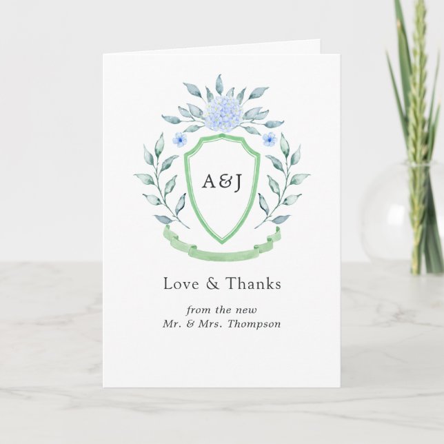 Carte De Remerciements Floral Monogram Crest Mariage Crest Photo (Devant)