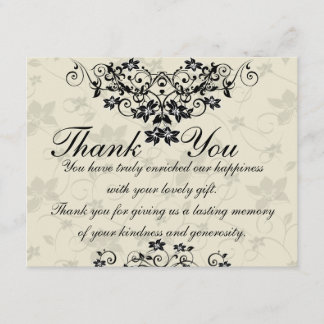 Carte de remerciements floral noir et blanc de