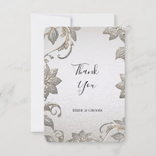 Carte de remerciements floral or argenté