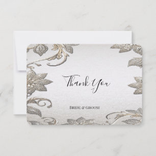 Carte de remerciements floral or argenté