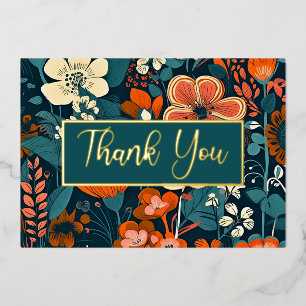 Carte de remerciements floral orange et turquoise
