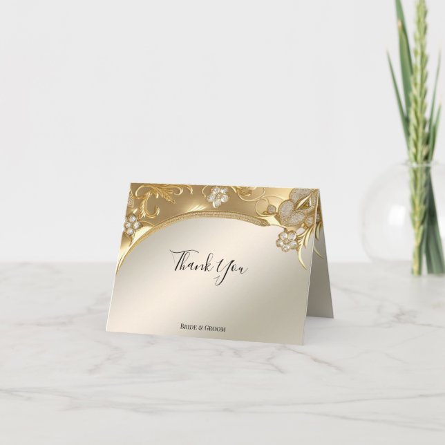 Carte de remerciements Floral Orné Or (Devant)