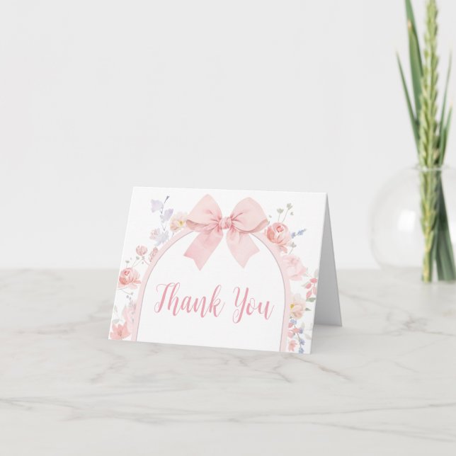 Carte De Remerciements Floral Pink Bow Baby dans le Baby shower de fleurs (Devant)
