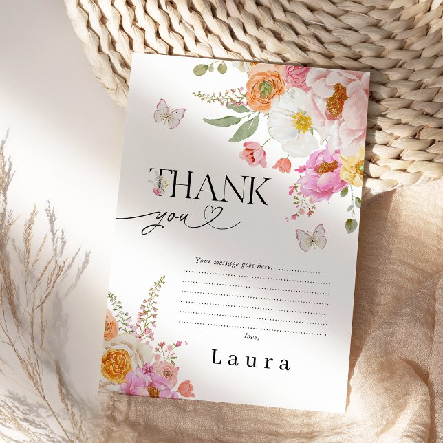 Carte De Remerciements Floral Pink Butterflies Baby In Bloom Baby Shower (Baby in Bloom Baby Shower Favor Tag Girl, Modern Floral Baby Shower Tag, Floral Baby Shower Tags)