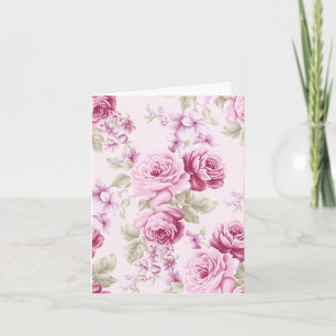Carte De Remerciements Floral Pink Rose Pattern