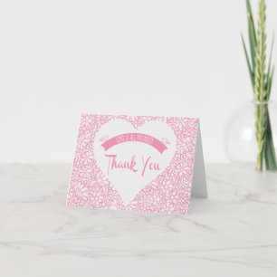 Carte De Remerciements Floral Pink Thank You Heart Lovebirds Wedding