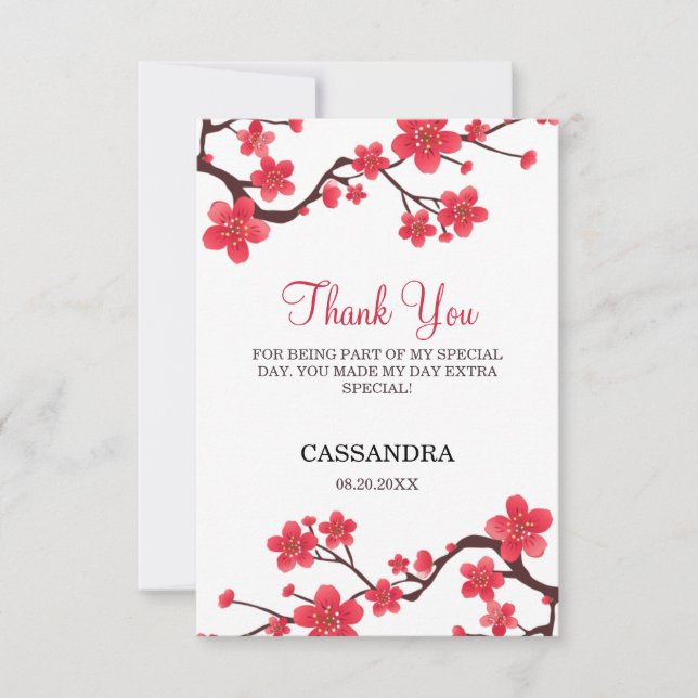 Carte De Remerciements Floral Red Cherry Blossom Sakura Birthday (Devant)