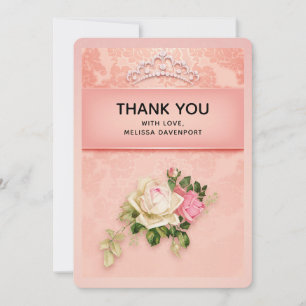 Carte De Remerciements Floral rose avec Diamond Tiara Design élégant