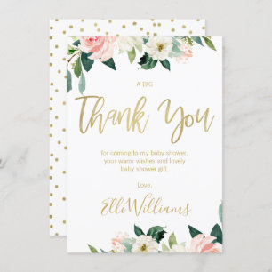 Carte de remerciements floral rose de baby shower