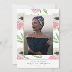 Carte De Remerciements Floral rose élégant dans l'enterrement affectueux