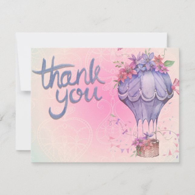 Carte De Remerciements floral rose et violet (Devant)