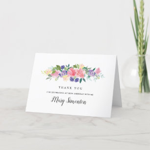 Carte De Remerciements Floral rose pourpre 80e anniversaire Photo