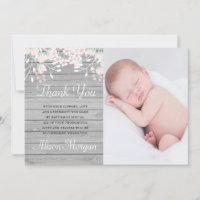 Carte de remerciements floral roux en bois gris