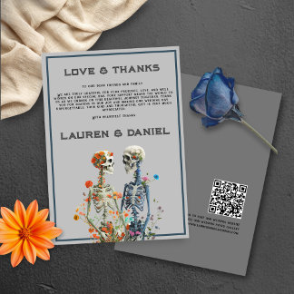 Carte De Remerciements Floral Skeleton Lovers QR Code Mariage