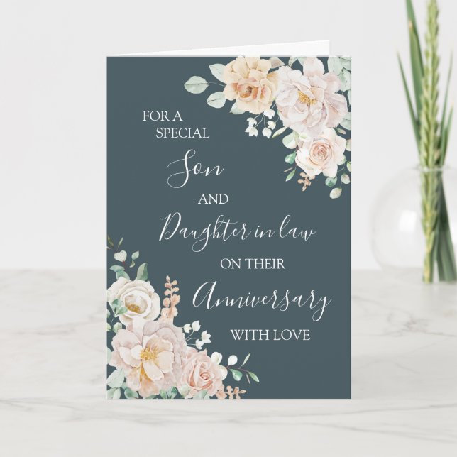 Carte De Remerciements Floral Son Daughter in Law Anniversary Card (Devant)