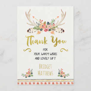 Carte de remerciements floral tribal de baby