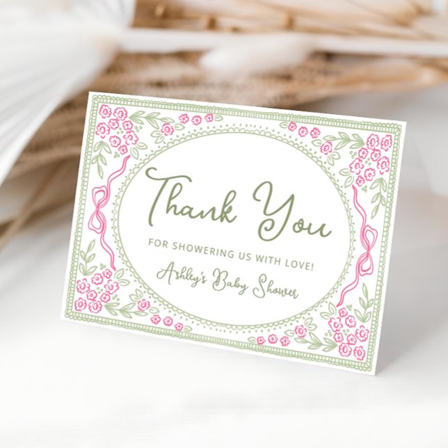 Carte De Remerciements Floral Wildflower Girl Baby Shower Thank You Card (Créateur téléchargé)