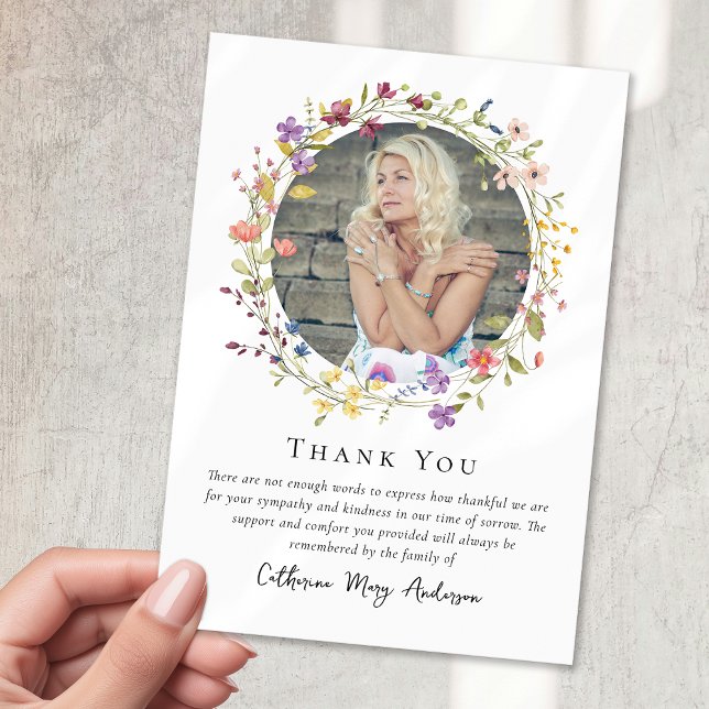 Carte De Remerciements Floral Wreath Photo Sympathy Funeral Memorial (Créateur téléchargé)