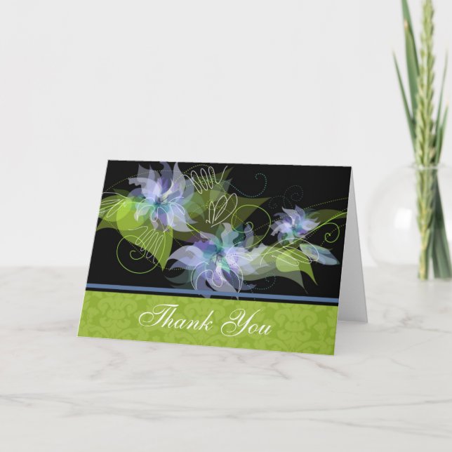 Carte de remerciements Florale Bleue Avec Damas (Devant)
