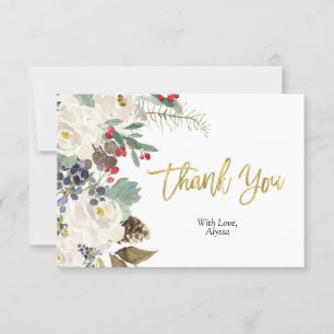 Carte de remerciements florale de Noël d'or