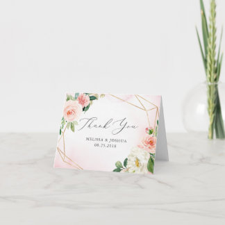 Carte de remerciements florale géométrique rose et