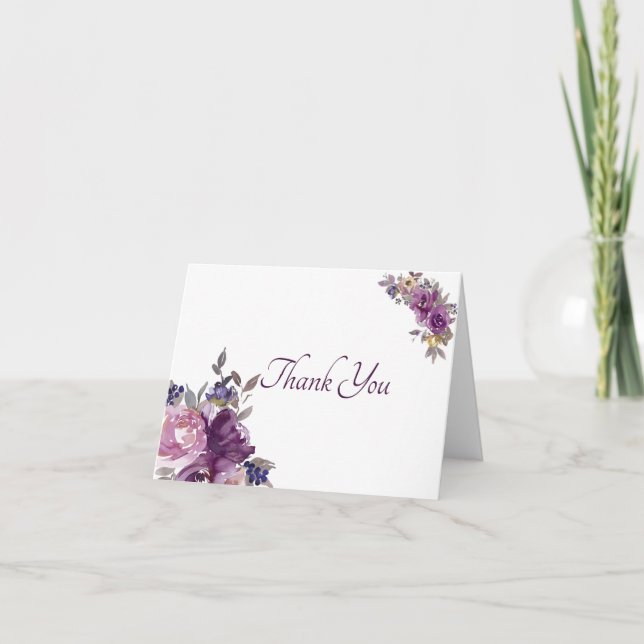 Carte de remerciements florale rose et violet (Devant)