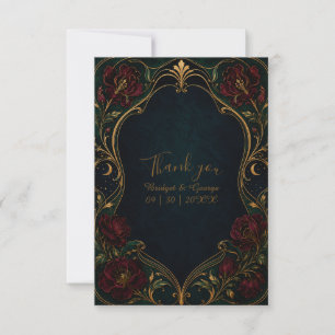 Carte De Remerciements florales de mariage Art Nouveau Bourgogne foncé lu