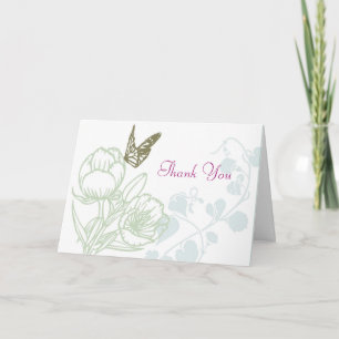Carte De Remerciements Flore illustrée et papillon Mariage de printemps