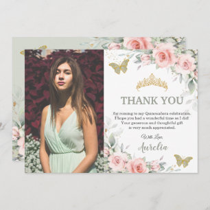 Carte De Remerciements Flore rose pâle Sage vert Quinceañera Photo