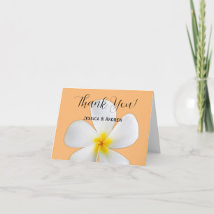 Carte De Remerciements Flore tropicale, Plumeria blanche Orange, Mariage