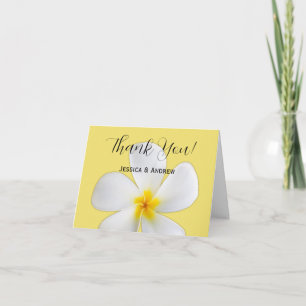 Carte De Remerciements Flore tropicale, Plumeria blanche sur Jaune, Maria