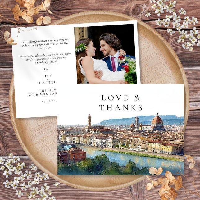 Carte De Remerciements Florence Italy Watercolor Wedding Photo (Florence Italy Watercolor Wedding Photo Thank You Card)