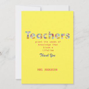 Carte De Remerciements Flower Letters Cadeau enseignant
