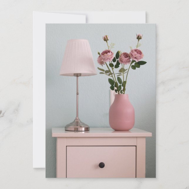 Carte De Remerciements Flowers | Pale Pink Roses on Nightstand (Devant)