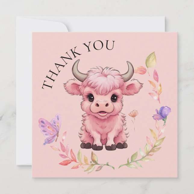 Carte De Remerciements Fluffy Rose Highlands Scottish Cow (Devant)