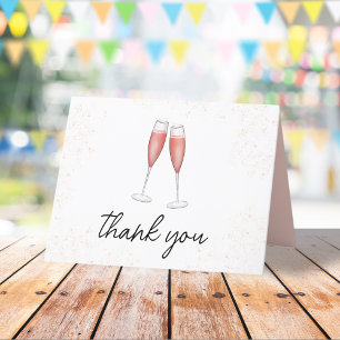 Carte De Remerciements Flûtes à champagne aquarelle rose pour brunch et b