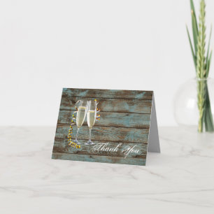 Carte De Remerciements flûtes à champagne mariage grange bleue rustique